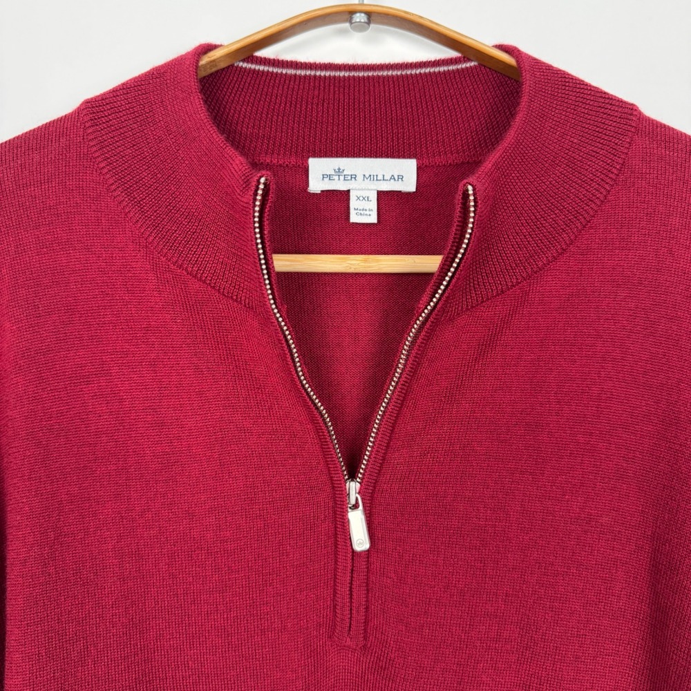 Peter Millar Mens XXL Burgundy Merino Wool Lyocell Quarter Zip Sweater Ribbed